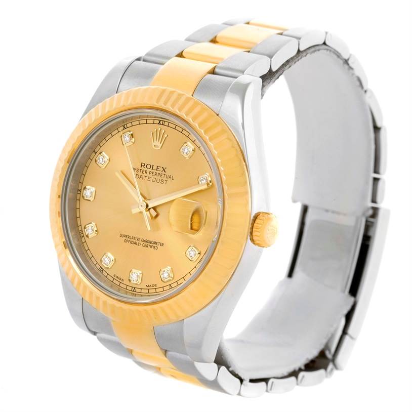 The image shows a Rolex Datejust 41 116333 Men's Steel and Gold (two tone) Champagne Dial 116333 Men's Steel and Gold (two tone) Champagne Dial watch at a three-quarter angle, highlighting the dial, bezel, and bracelet.