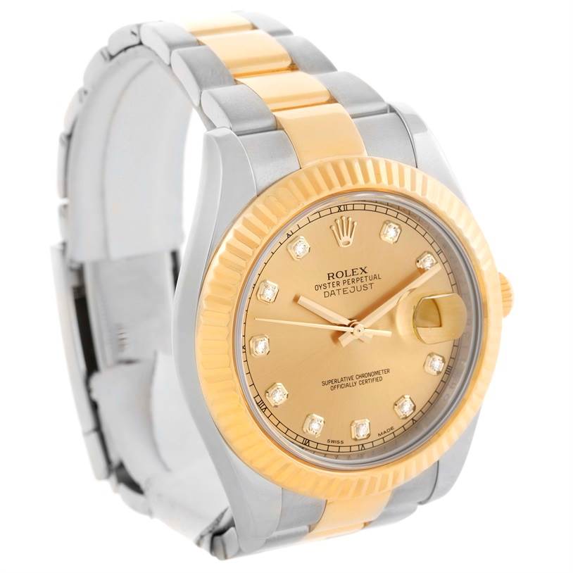 This image shows a three-quarter angle of the Rolex Datejust 41 116333 Men's Steel and Gold (two tone) Champagne Dial 116333 Men's Steel and Gold (two tone) Champagne Dial, highlighting the dial, bezel, and part of the bracelet.