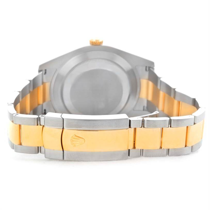 The image shows the back view of the Rolex Datejust 41 116333 Men's Steel and Gold (two tone) Champagne Dial 116333 Men's Steel and Gold (two tone) Champagne Dial with a focus on the two-tone bracelet and clasp.