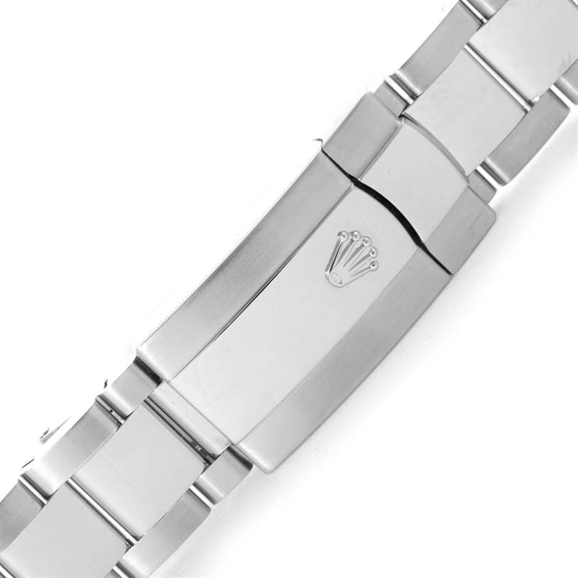 The image shows the clasp and part of the metal bracelet of a Rolex Datejust 41 116334 Men's Stainless Steel Blue Dial 116334 Men's Stainless Steel Blue Dial watch.