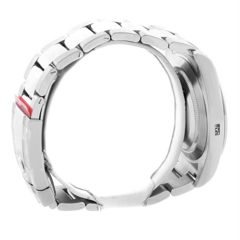 The image shows a side profile of the Rolex Datejust 41 116300 Stainless Steel Silver Dial 116300 Stainless Steel Silver Dial watch, highlighting its bracelet and case back.