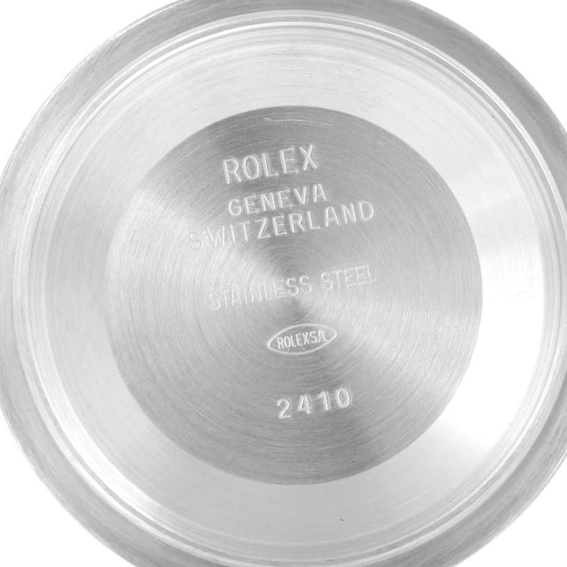 This image shows the inside case back of a Rolex Datejust 41 116334 Men
s Stainless Steel Grey Dial 116334 Men
s Stainless Steel Grey Dial watch, engraved with branding and material information.