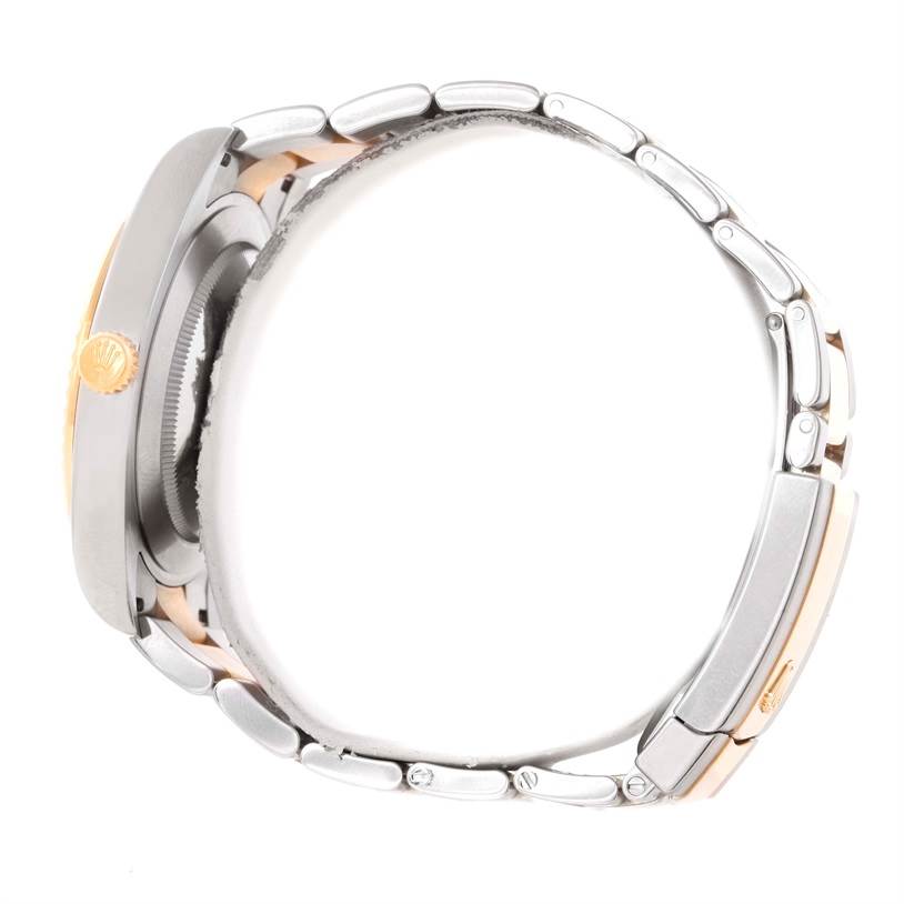 This image shows a side view of a Rolex Datejust 41 116333 Men
s Steel and Gold (two tone) Black Dial 116333 Men
s Steel and Gold (two tone) Black Dial, highlighting the case, crown, and bracelet.