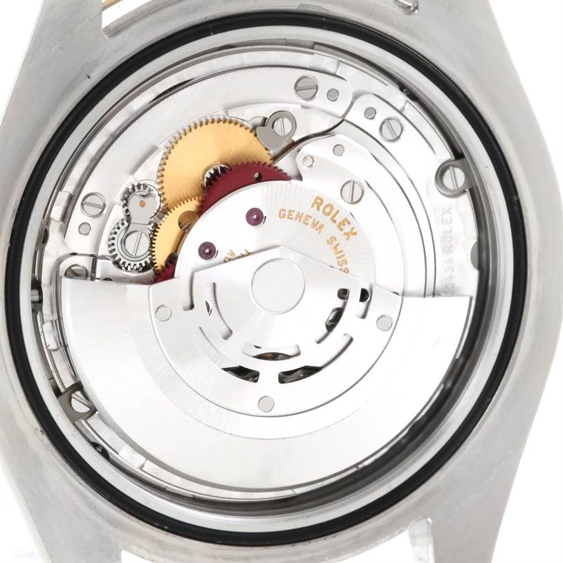 This image shows the movement mechanism of a Rolex Datejust 41 116333GYRO Men's Steel and Gold (two tone) Grey Dial 116333GYRO Men's Steel and Gold (two tone) Grey Dial, viewed from the case back.