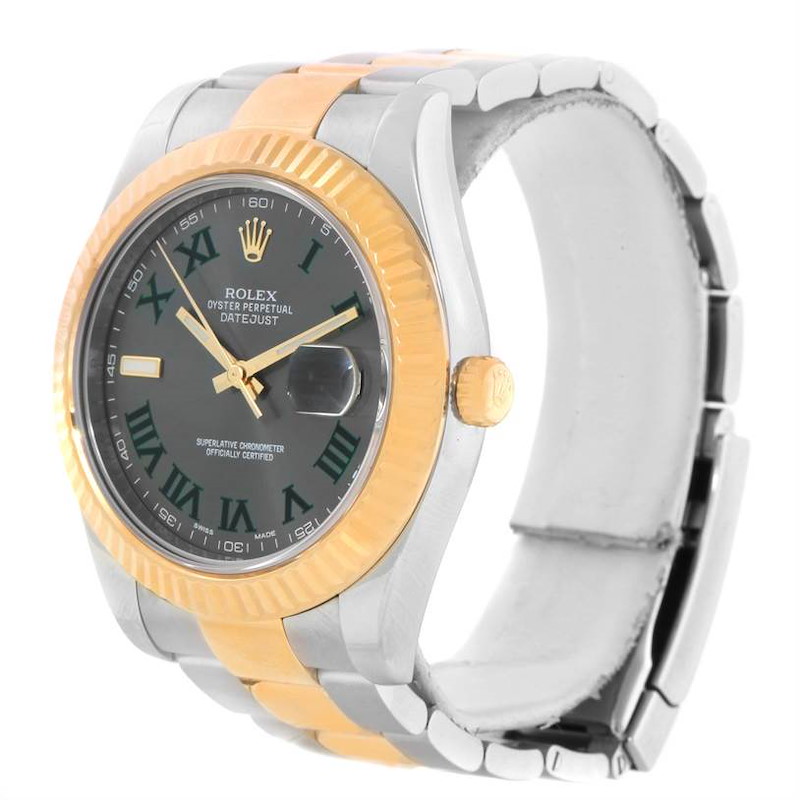 Rolex Datejust II Steel 18K Yellow Gold Grey green Roman Watch 116333GYRO SwissWatchExpo