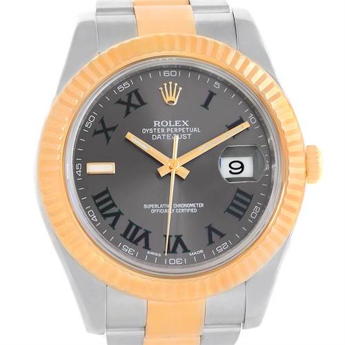 Photo of Rolex Datejust II Steel 18K Yellow Gold Grey green Roman Watch 116333GYRO