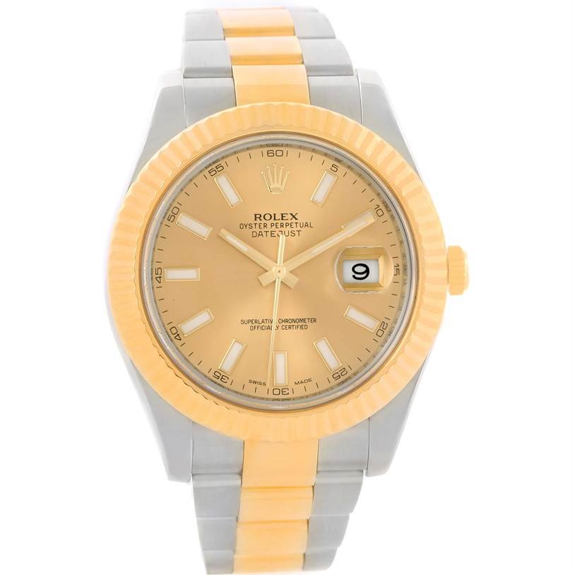 This image shows a front view of the Rolex Datejust 41 116333CSO Men's Steel and Gold (two tone) Champagne Dial 116333CSO Men's Steel and Gold (two tone) Champagne Dial watch, highlighting the dial, bezel, and two-tone bracelet.
