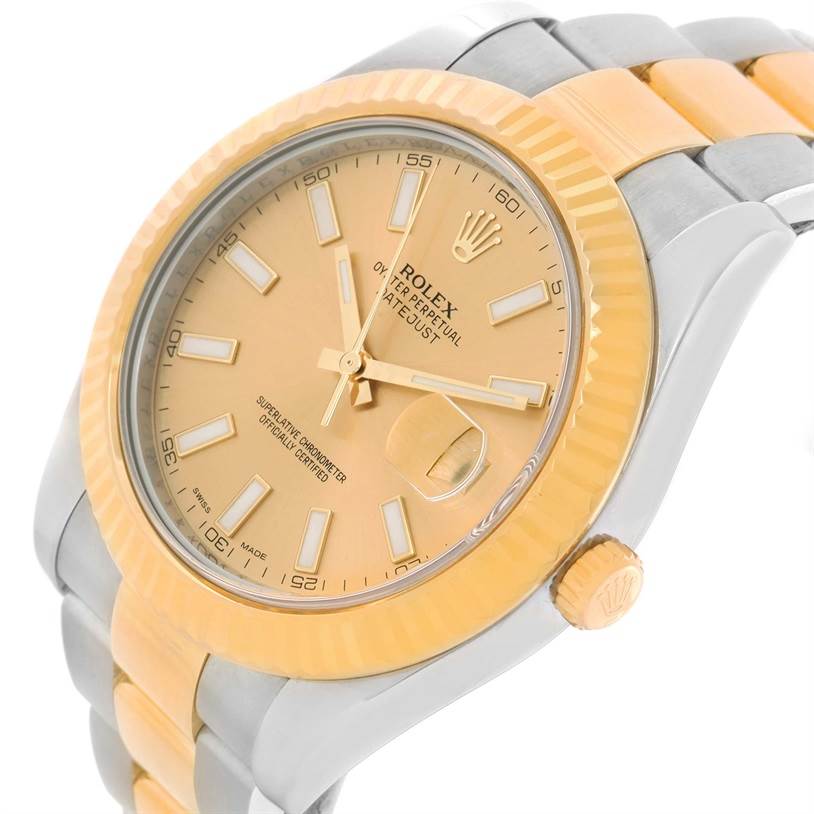This image shows a close-up angled view of the Rolex Datejust 41 116333CSO Men's Steel and Gold (two tone) Champagne Dial 116333CSO Men's Steel and Gold (two tone) Champagne Dial, highlighting the face, bezel, crown, and part of the bracelet.