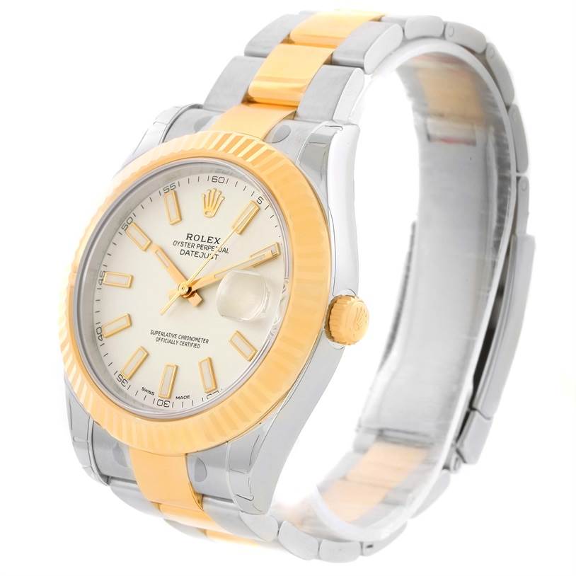 The Rolex Datejust 41 116333ISO Men's Steel and Gold (two tone) Beige Dial 116333ISO Men's Steel and Gold (two tone) Beige Dial model watch is shown at a three-quarter angle, displaying the dial, case, and bracelet.