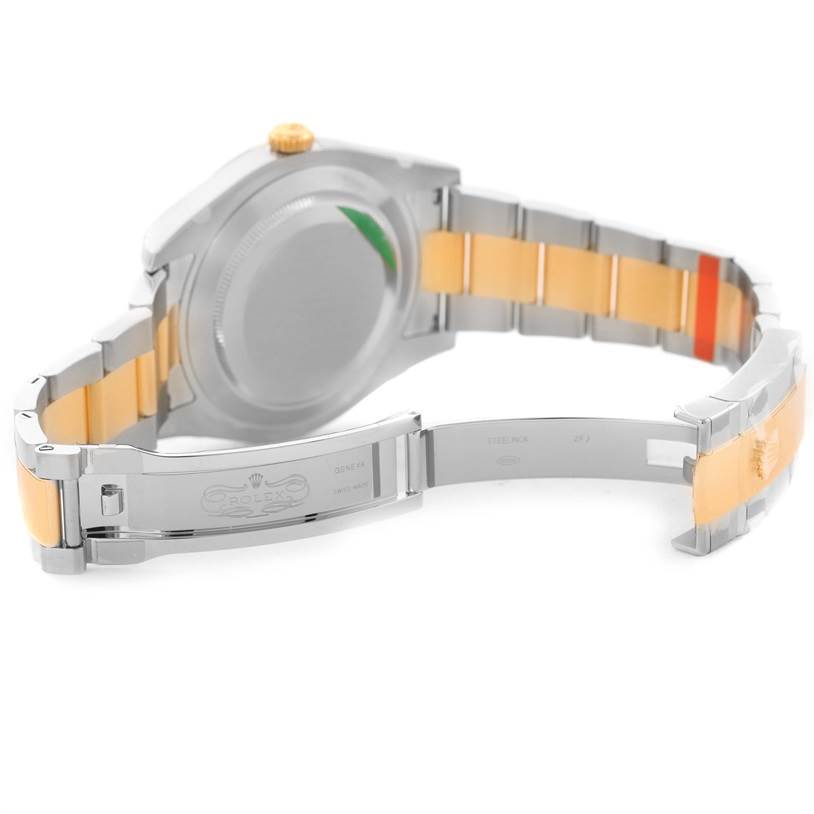 This image shows the back view of the Rolex Datejust 41 116333ISO Men's Steel and Gold (two tone) Beige Dial 116333ISO Men's Steel and Gold (two tone) Beige Dial, focusing on its case back and partially open bracelet.