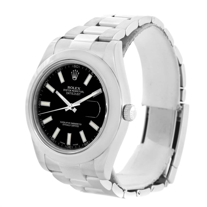 The image shows a Rolex Datejust 41 116300 Men's Stainless Steel Black Dial 116300 Men's Stainless Steel Black Dial watch from a three-quarter angle, highlighting its face, bezel, and bracelet.