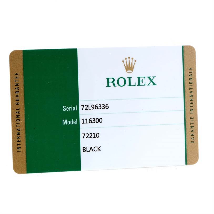 This image shows the International Guarantee card for a Rolex Datejust 41 116300 Men's Stainless Steel Black Dial 116300 Men's Stainless Steel Black Dial, providing serial number, model number, and other details.
