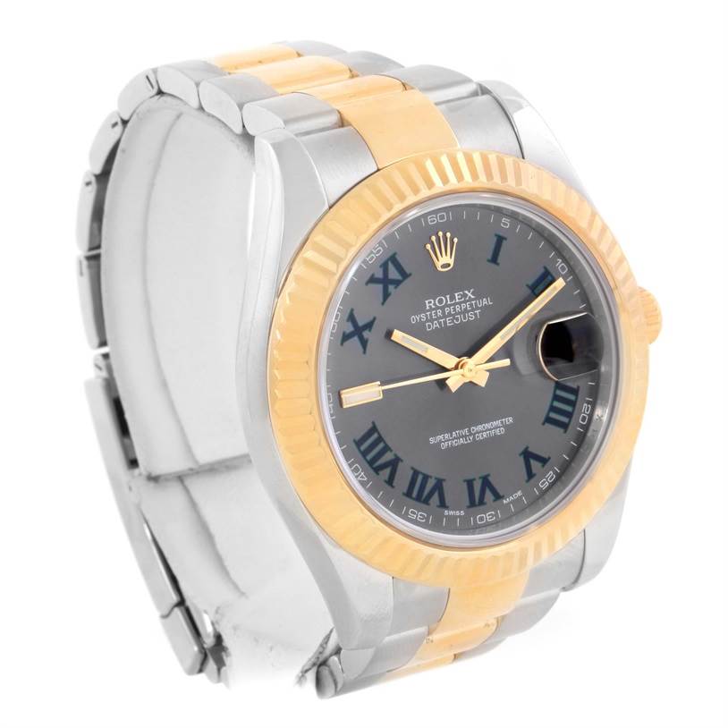 The Rolex Datejust 41 116333GYRO Men's Steel and Gold (two tone) Grey Dial 116333GYRO Men's Steel and Gold (two tone) Grey Dial is shown from a front angle, highlighting the face, bezel, and part of the band.