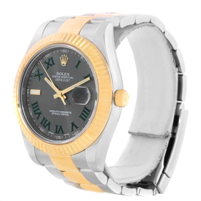 The Rolex Datejust 41 116333GYRO Men's Steel and Gold (two tone) Grey Dial 116333GYRO Men's Steel and Gold (two tone) Grey Dial watch is shown at an angle highlighting the face, crown, and part of the two-tone bracelet.