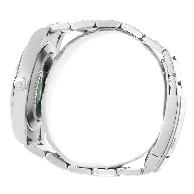 This image displays the side profile of the Rolex Datejust 41 116334BLRO Men's Stainless Steel Blue Dial 116334BLRO Men's Stainless Steel Blue Dial watch, focusing on the casing and linked bracelet.