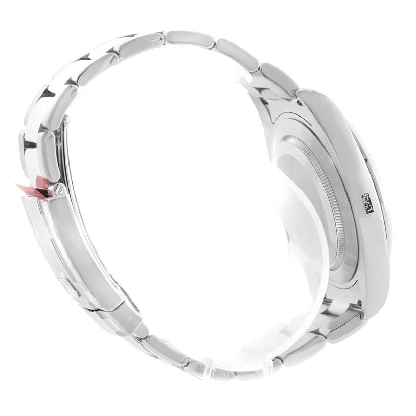 The image shows a side view of the Datejust 41 model by Rolex, highlighting the bracelet and case back.