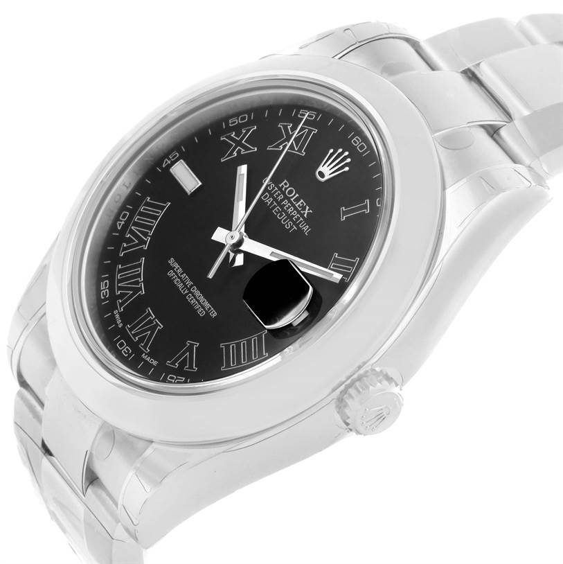 This image shows the Rolex Datejust 41 116300 Men's Stainless Steel Grey Dial 116300 Men's Stainless Steel Grey Dial with a side angle focusing on its dial, bezel, and part of the bracelet.