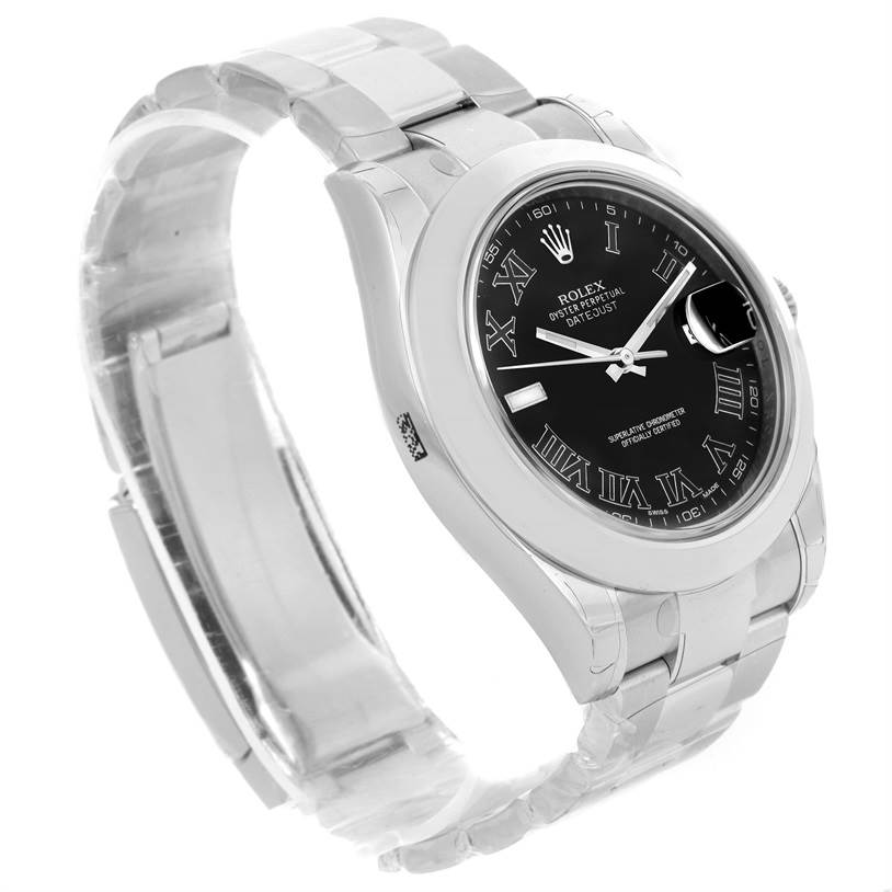 The Rolex Datejust 41 116300 Men's Stainless Steel Grey Dial 116300 Men's Stainless Steel Grey Dial watch is shown at a left-side angle, displaying its face, bezel, and part of the bracelet.