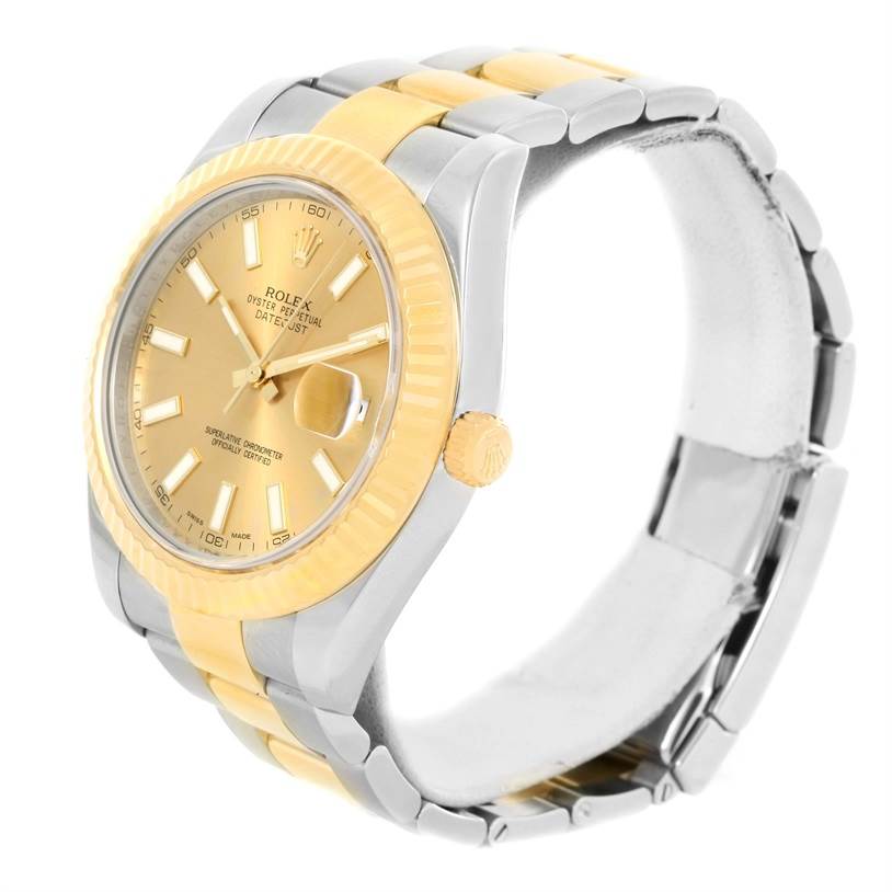 The image shows a side-angled view of a Rolex Datejust 41 116333 Men's Steel and Gold (two tone) Champagne Dial 116333 Men's Steel and Gold (two tone) Champagne Dial watch, highlighting the dial, bezel, and bracelet.