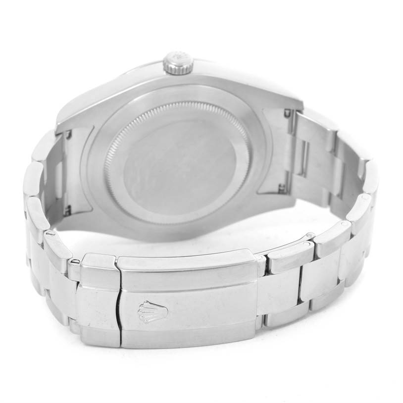 This image shows the back case and clasp of a Rolex Datejust 41 116300 Men's Stainless Steel Black Dial 116300 Men's Stainless Steel Black Dial watch from a rear angle.