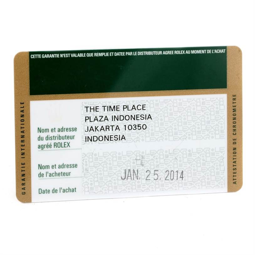 The image shows the warranty card for a Rolex Datejust 41 116333 Men's Steel and Gold (two tone) Black Dial 116333 Men's Steel and Gold (two tone) Black Dial, displaying dealer information and the purchase date.