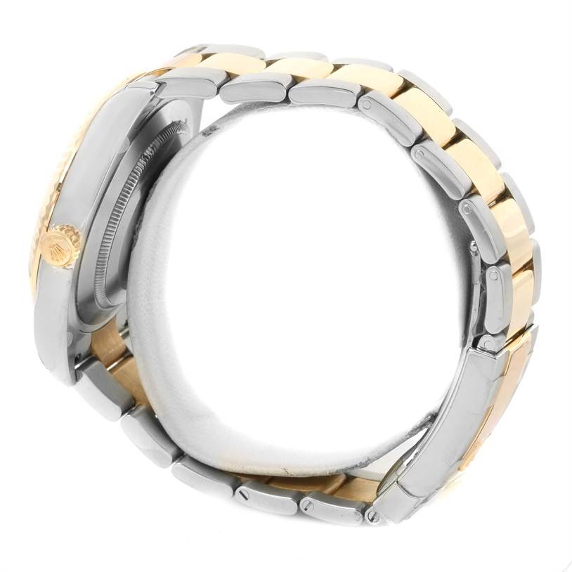 The image shows a side view of the Rolex Datejust 41 116333 Men's Steel and Gold (two tone) Black Dial 116333 Men's Steel and Gold (two tone) Black Dial, highlighting its two-tone bracelet and crown.