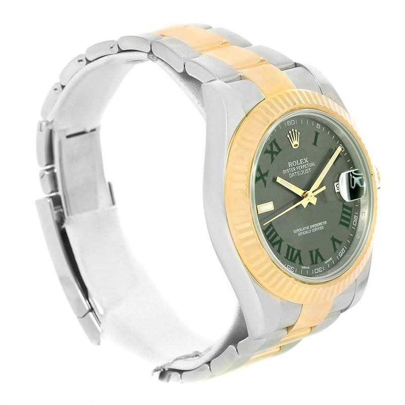 Rolex Datejust II Steel Yellow Gold Green Roman Watch 116333 Box Papers SwissWatchExpo