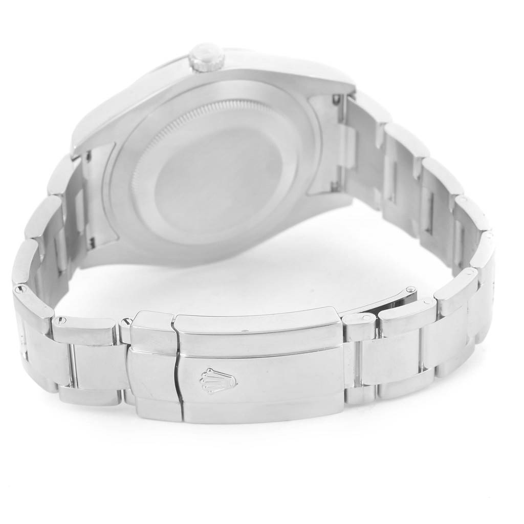 The image shows the back case and clasp of a Rolex Datejust 41 116334BLRO Men's Stainless Steel Grey Dial 116334BLRO Men's Stainless Steel Grey Dial watch, viewed from the rear.