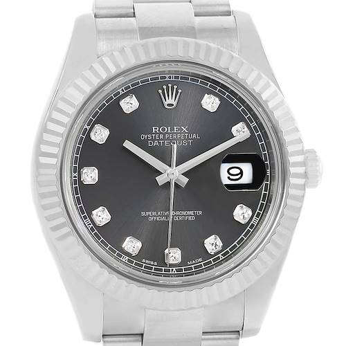 Photo of Rolex Datejust II Steel 18K White Gold Diamond Mens Watch 116334