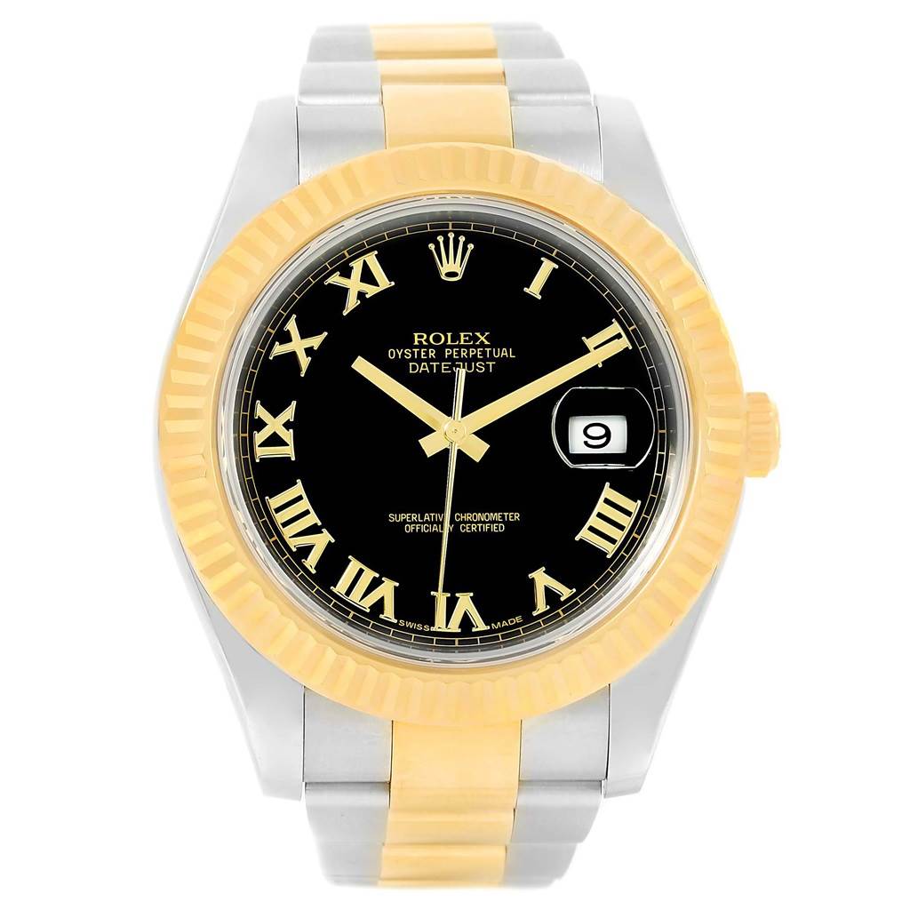 The image shows a front view of a Rolex Datejust 41 116333 Men's Steel and Gold (two tone) Black Dial 116333 Men's Steel and Gold (two tone) Black Dial watch, displaying the dial, bezel, and bracelet.