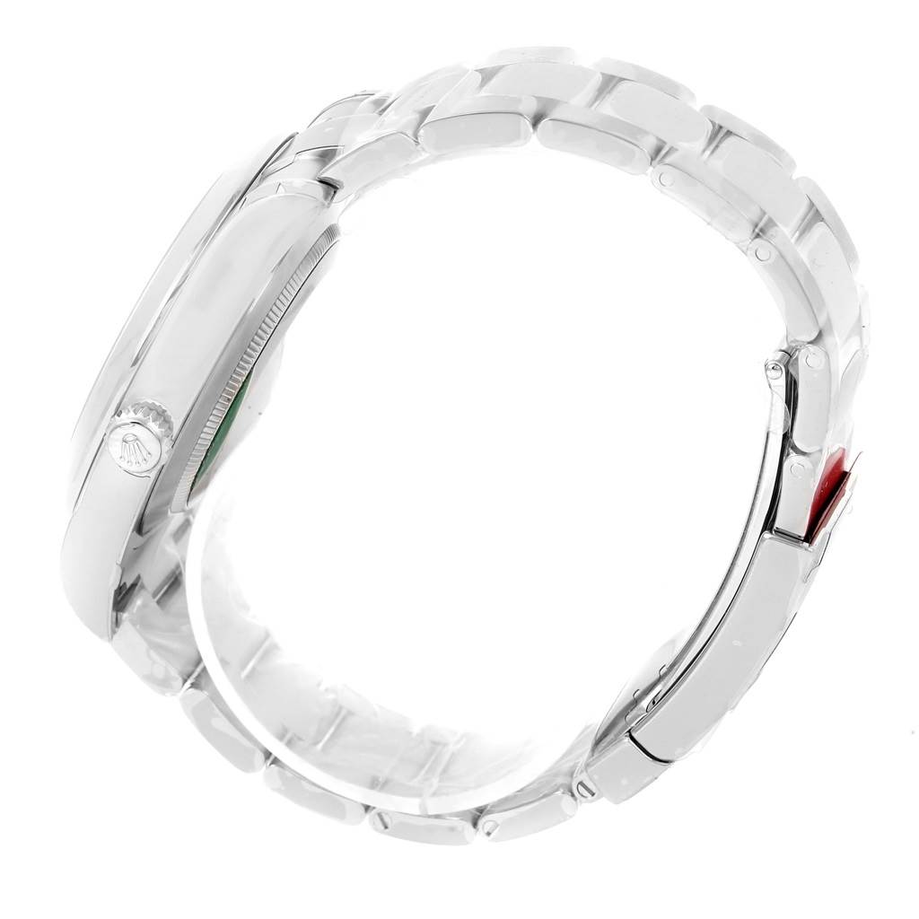 The image shows a side view of a Rolex Datejust 41 116300 Men's Stainless Steel White Dial 116300 Men's Stainless Steel White Dial model, highlighting the case, bracelet, and deployment clasp.