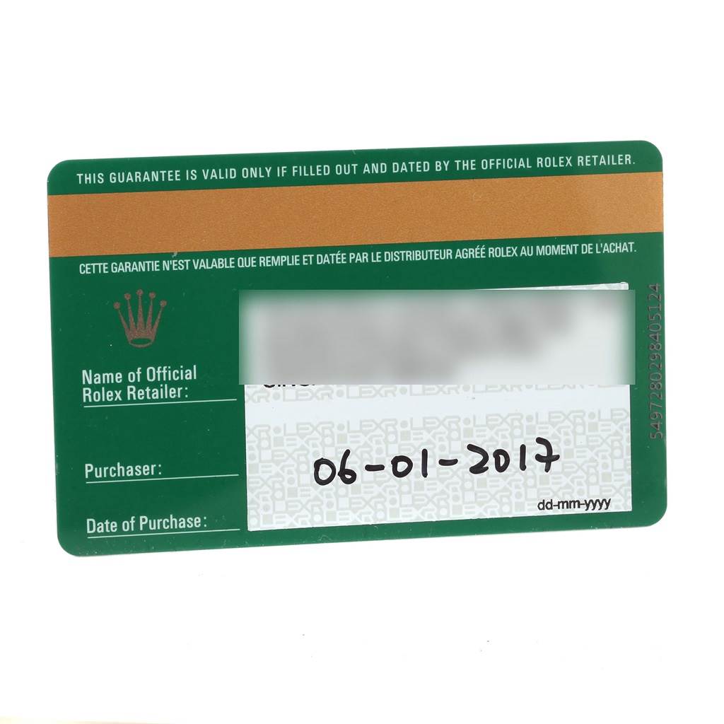 The image shows the warranty card for a Rolex Datejust 41 116300 Men's Stainless Steel White Dial 116300 Men's Stainless Steel White Dial, filled with purchase details and official retailer information.