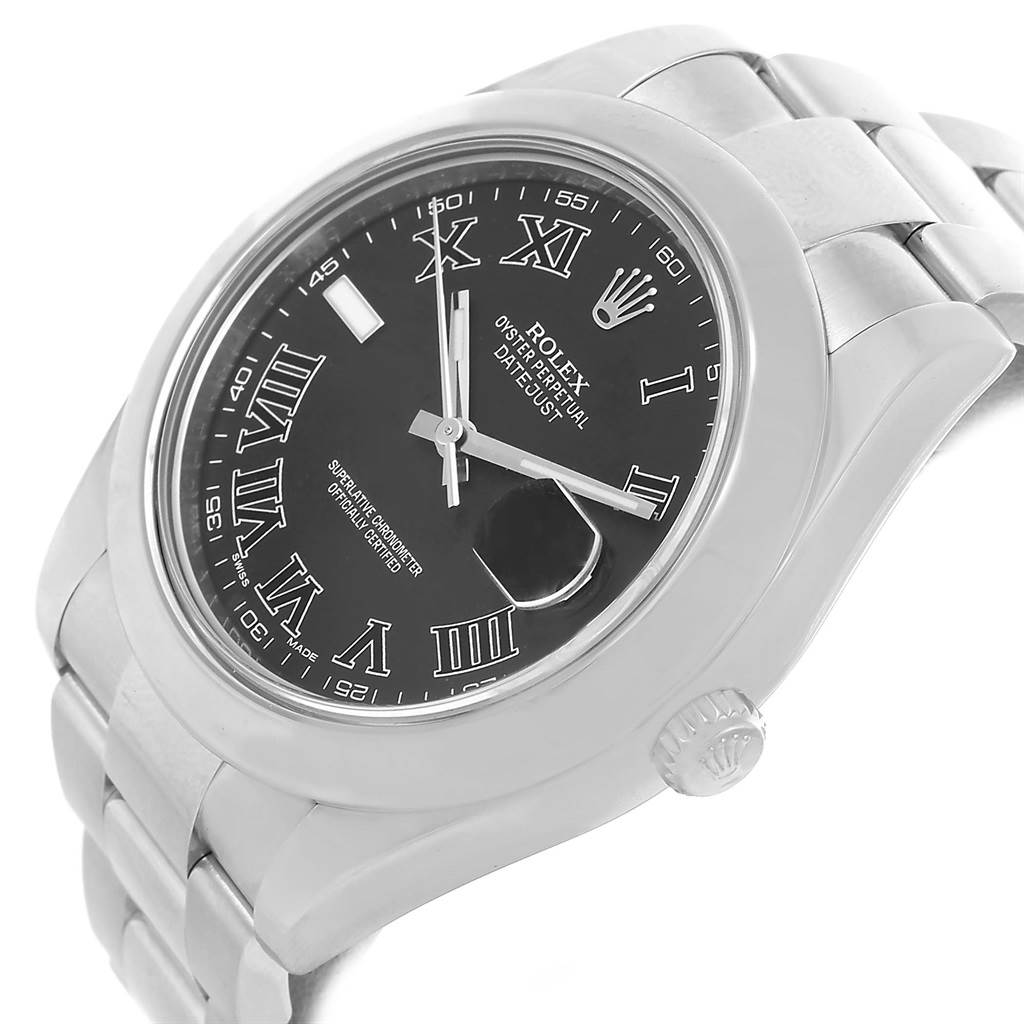 This image shows a Rolex Datejust 41 116300 Men's Stainless Steel Grey Dial 116300 Men's Stainless Steel Grey Dial watch from a slightly angled top view, highlighting the face, bezel, and bracelet.