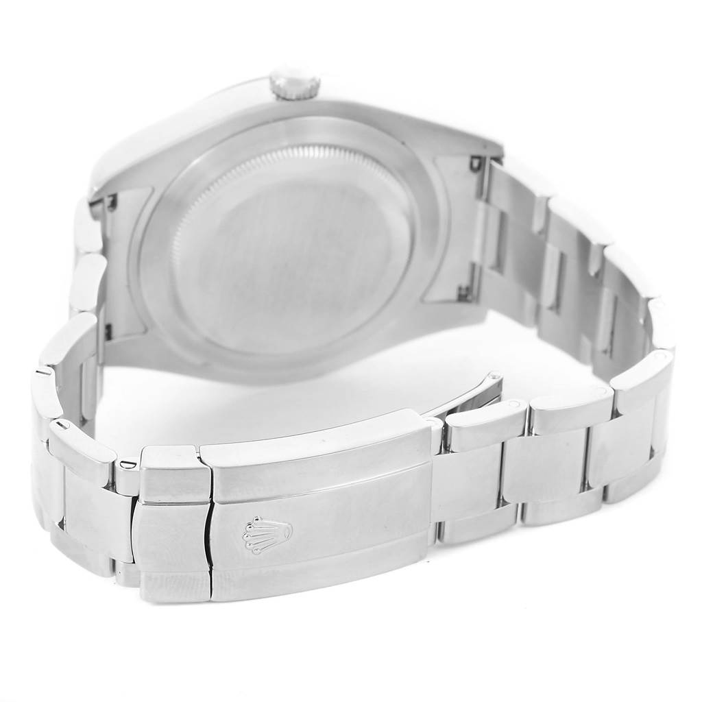 The image shows the back case, crown, and bracelet of the Rolex Datejust 41 116300 Men's Stainless Steel Grey Dial 116300 Men's Stainless Steel Grey Dial watch from a rear angle.