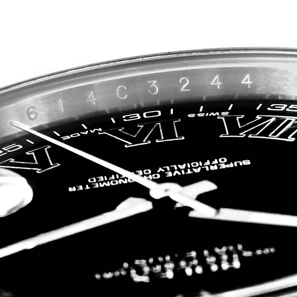 The image shows a close-up of the dial and part of the bezel of the Rolex Datejust 41 116300 Men's Stainless Steel Grey Dial 116300 Men's Stainless Steel Grey Dial watch, highlighting Roman numerals and minute markers.