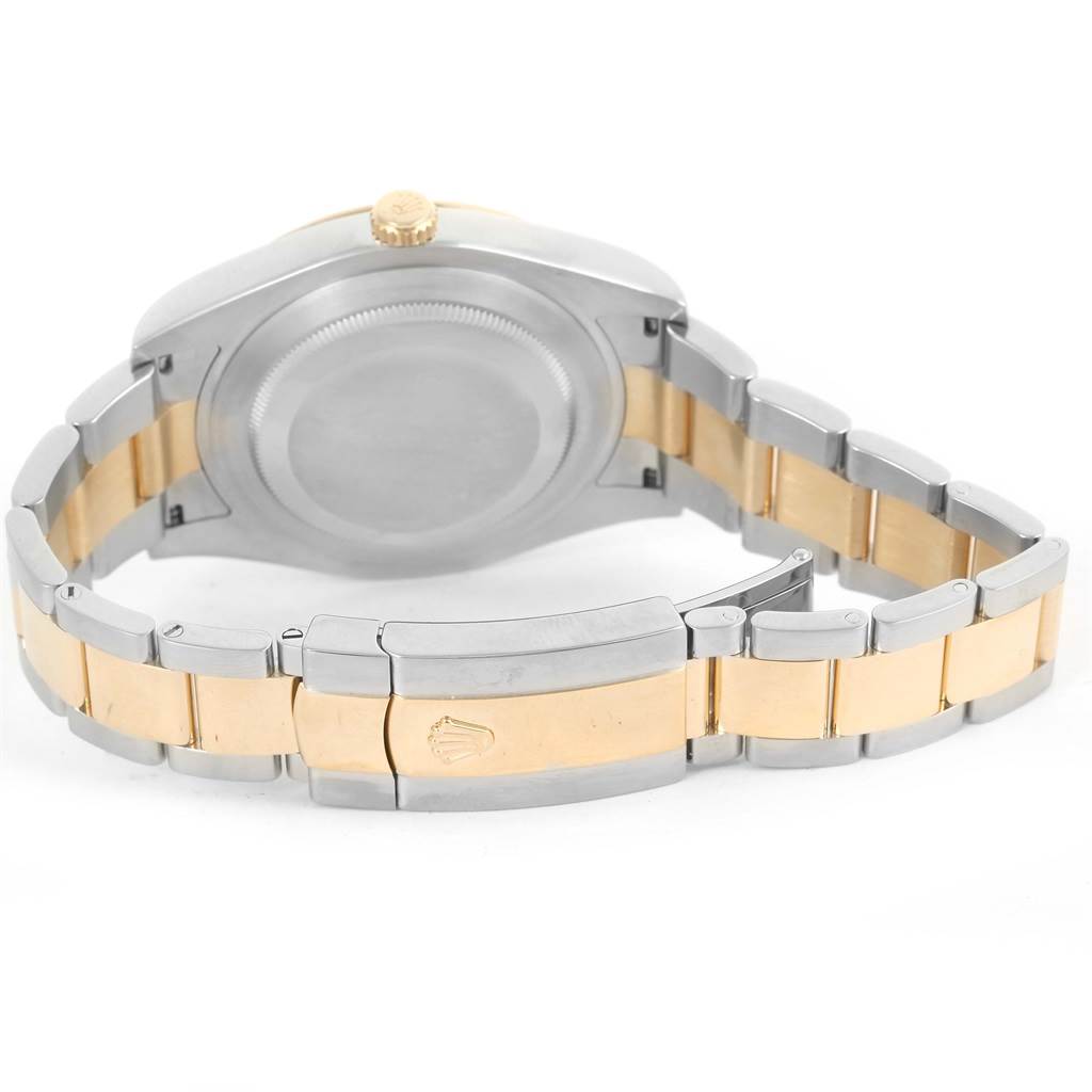 The image shows the back view of the Rolex Datejust 41 116333 Men's Steel and Gold (two tone) Beige Dial 116333 Men's Steel and Gold (two tone) Beige Dial watch, highlighting its case, bracelet, clasp, and crown.