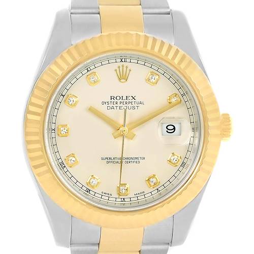 Photo of Rolex Datejust II Steel Yellow Gold Ivory Diamond Dial Watch 116333