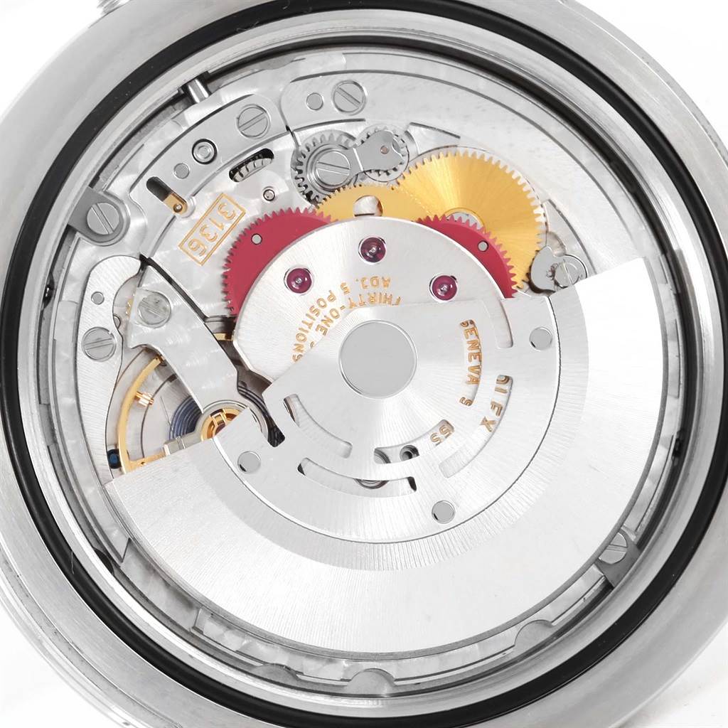 The close-up image shows the intricate inner mechanical movement of the Rolex Datejust 41 116300 Men's Stainless Steel Silver Dial 116300 Men's Stainless Steel Silver Dial watch.