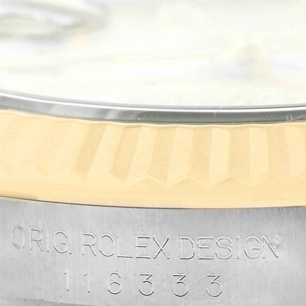 The image shows a close-up of the case side and bezel of the Rolex Datejust 41 116333 Men's Steel and Gold (two tone) Beige Dial 116333 Men's Steel and Gold (two tone) Beige Dial watch.