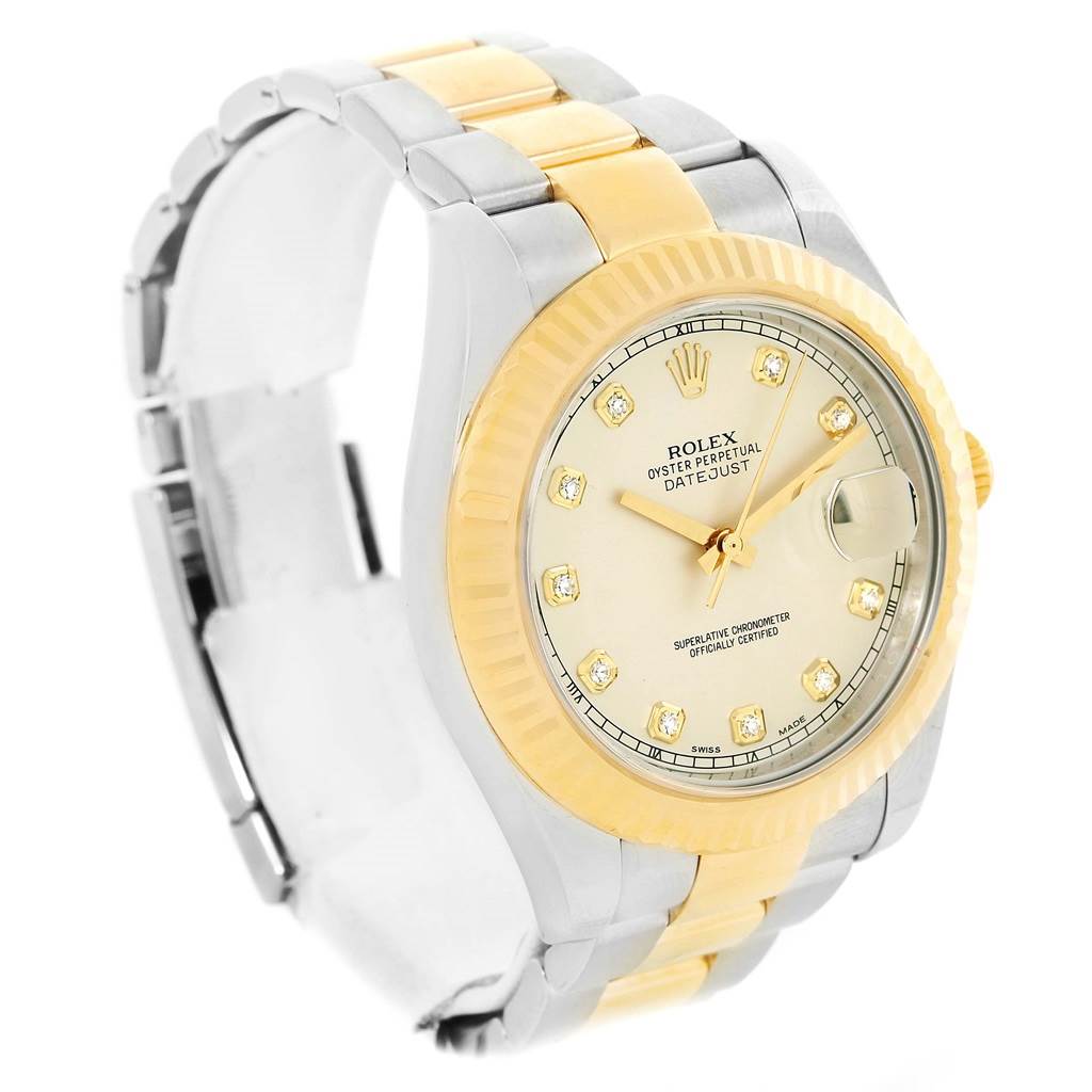 The Rolex Datejust 41 116333 Men's Steel and Gold (two tone) Beige Dial 116333 Men's Steel and Gold (two tone) Beige Dial watch is shown at a slight angle, displaying the face, bezel, and part of the bracelet.