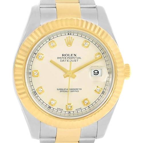Photo of Rolex Datejust II Steel Yellow Gold Ivory Diamond Dial Watch 116333