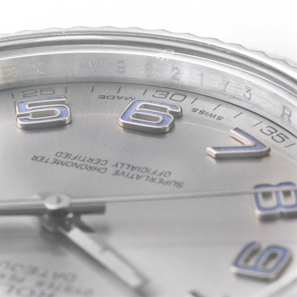 This image shows a close-up of the dial, hands, and part of the bezel of the Rolex Datejust 41 116334 Men's Stainless Steel Grey Dial 116334 Men's Stainless Steel Grey Dial watch.