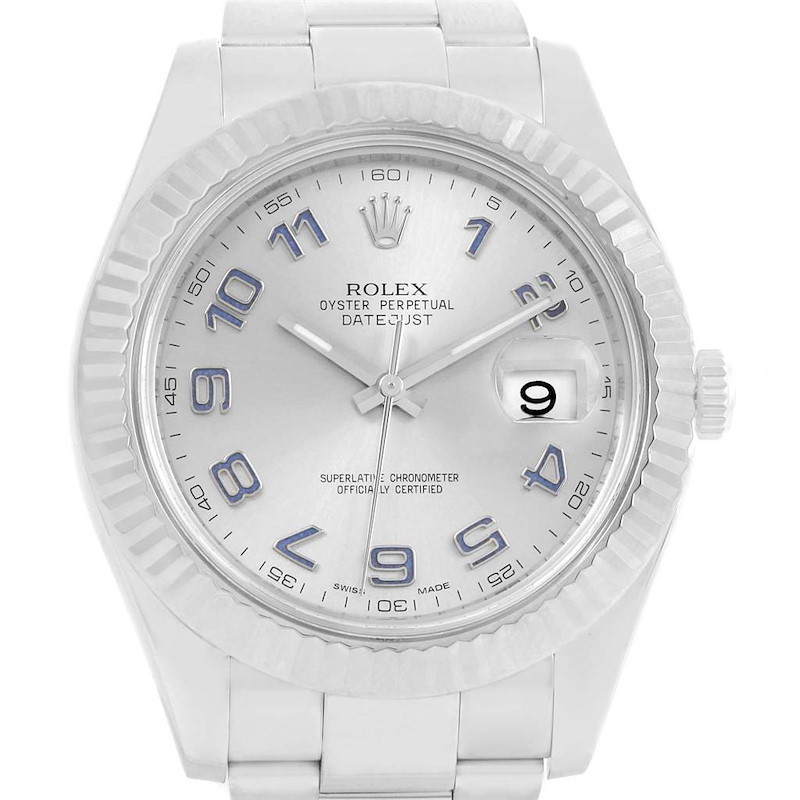 Rolex Datejust II Steel White Gold Blue Arabic Numerals Watch 116334 SwissWatchExpo
