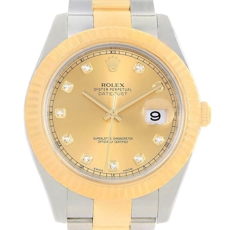 Rolex Datejust II Steel Yellow Gold Champagne Diamond Watch 116333 SwissWatchExpo