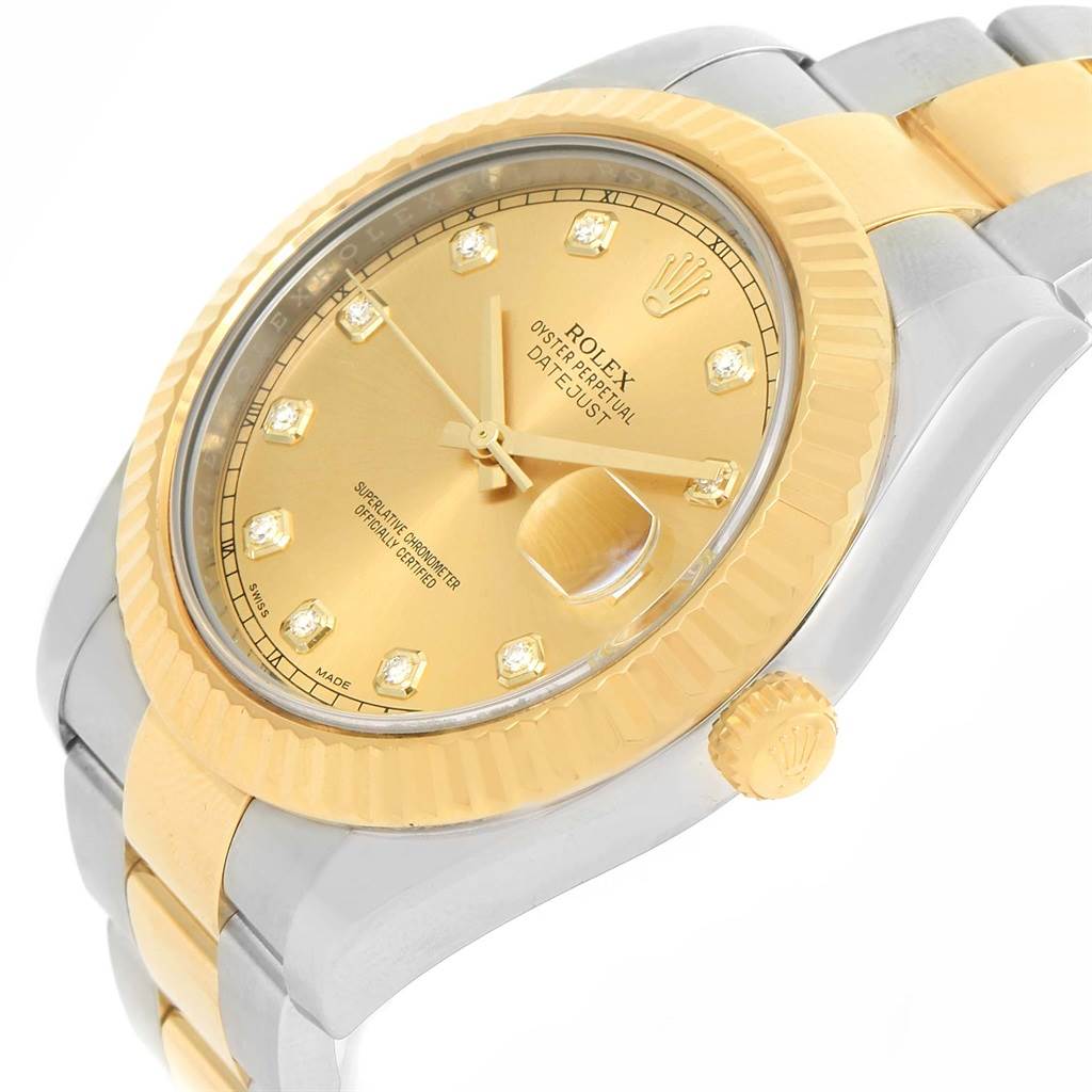 The image shows the Rolex Datejust 41 116333 Men's Steel and Gold (two tone) Champagne Dial 116333 Men's Steel and Gold (two tone) Champagne Dial, highlighting the face, bezel, crown, and part of the bracelet at a slight angle.
