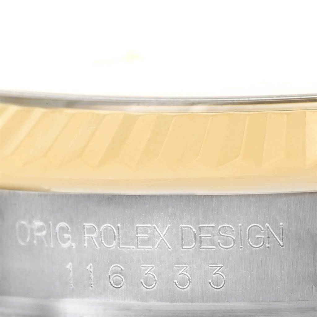 The image shows a close-up of the side of the bezel and the case with the model number "116333" engraved on the Rolex Datejust 41 116333 Men's Steel and Gold (two tone) Champagne Dial 116333 Men's Steel and Gold (two tone) Champagne Dial watch.