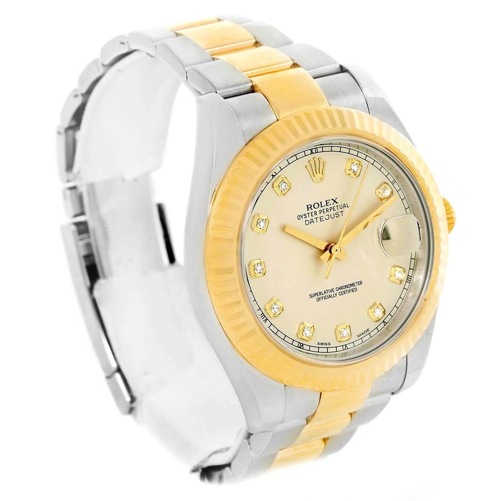 The image depicts a Rolex Datejust 41 116333 Men
s Steel and Gold (two tone) Beige Dial 116333 Men
s Steel and Gold (two tone) Beige Dial watch showcasing its face, bezel, and bracelet at an angled view.