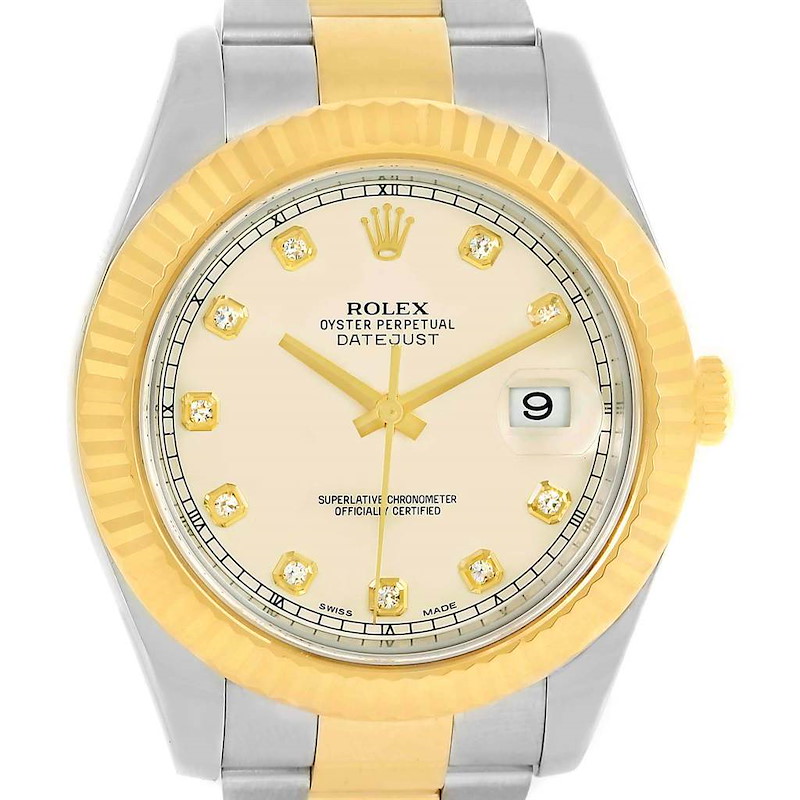 Rolex Datejust II Steel Yellow Gold Diamond Dial Watch 116333 Box Card SwissWatchExpo
