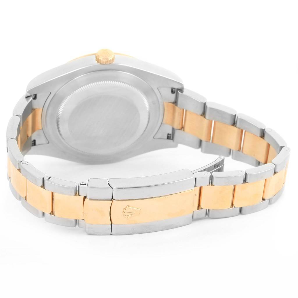 This image shows the back and clasp of a Rolex Datejust 41 116333 Men
s Steel and Gold (two tone) Beige Dial 116333 Men
s Steel and Gold (two tone) Beige Dial watch, with a two-tone bracelet.