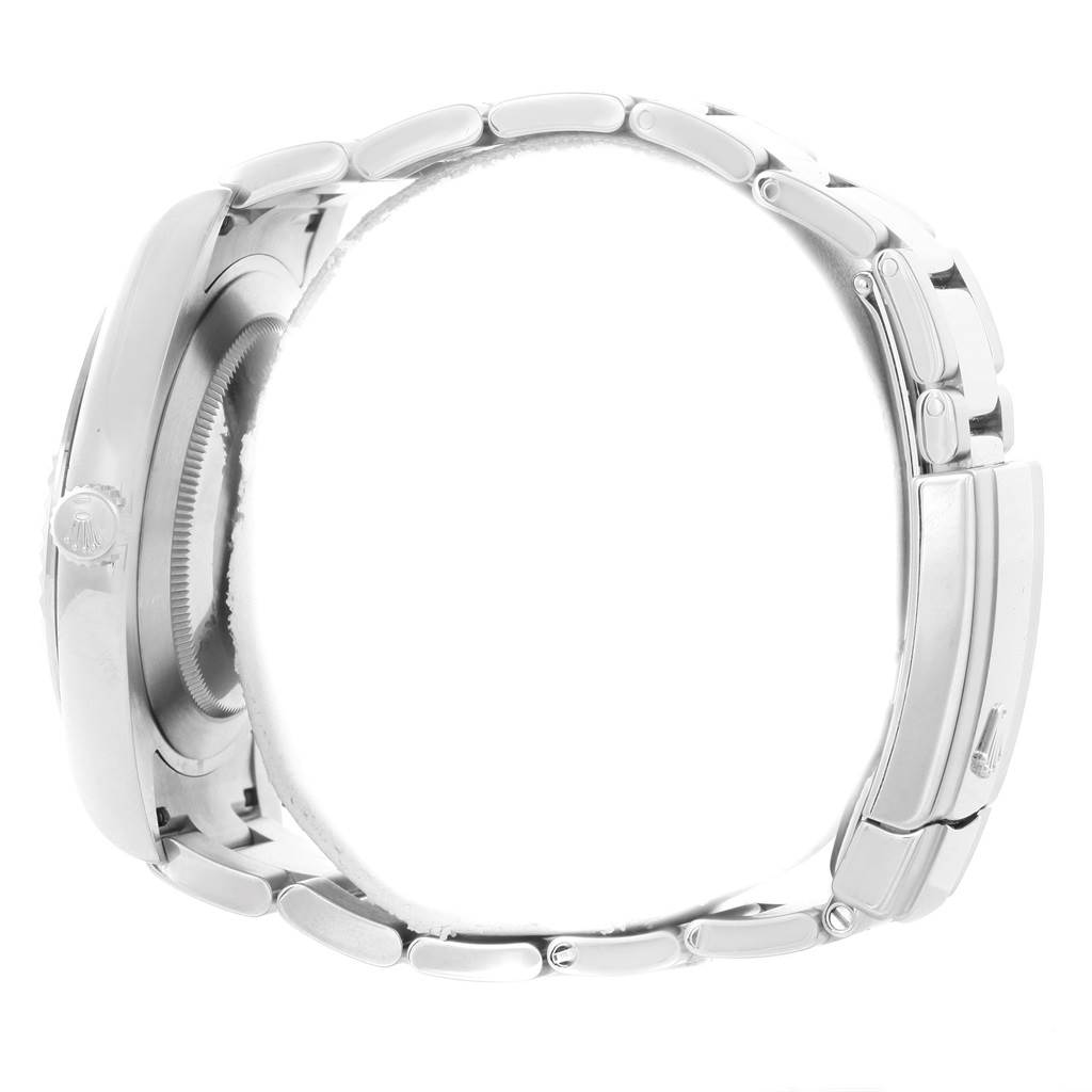 The image shows a side view of a Rolex Datejust 41 116334 Men's Stainless Steel Blue Dial 116334 Men's Stainless Steel Blue Dial watch, highlighting its case and bracelet both in a closed position.